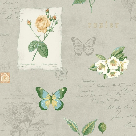 Wallpaper Botanical & Butterfly Rosier - Picture 2 of 3